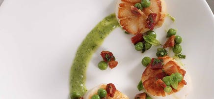 Scallops with Green Goddess Pea Puree