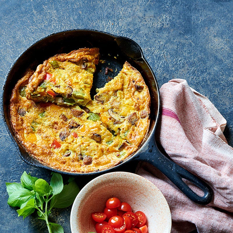 Mushroom and pepper frittata with tomato and basil