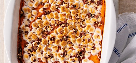 Sweet Potato Casserole with Mini-Marshmallows and Pecans