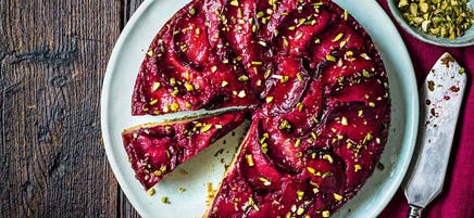 Plum & cardamom upside down cake