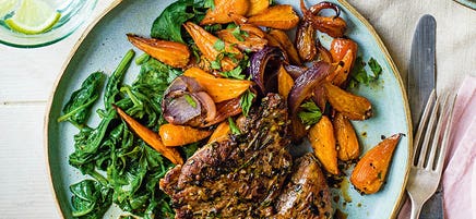 Lamb steaks with sticky carrots