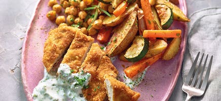 Knusprige Kichererbsen mit Schnitzel