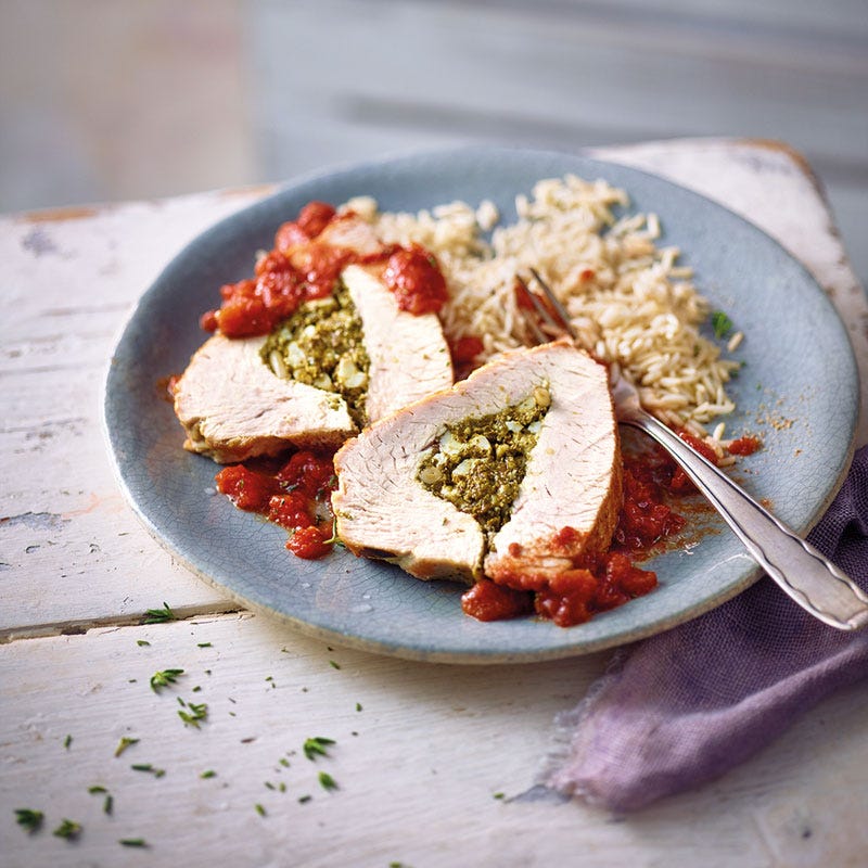 Putenbraten mit Spinat-Schafskäse-Füllung