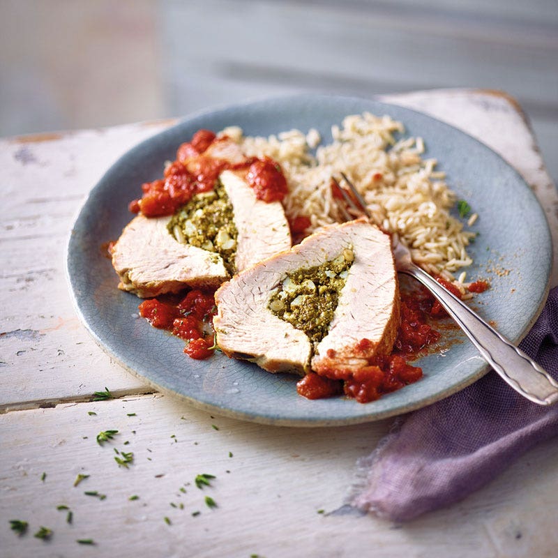 Putenbraten mit Spinat-Schafskäse-Füllung