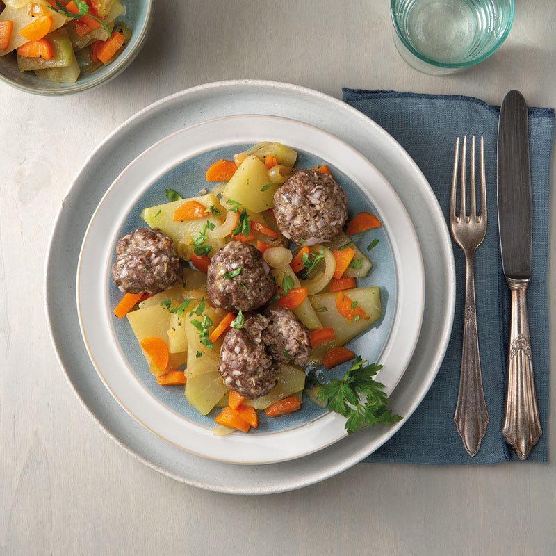 Gebratener Kohlrabi mit Hackfleischbällchen