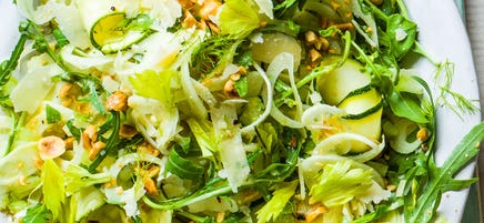 Shaved green salad with hazelnuts
