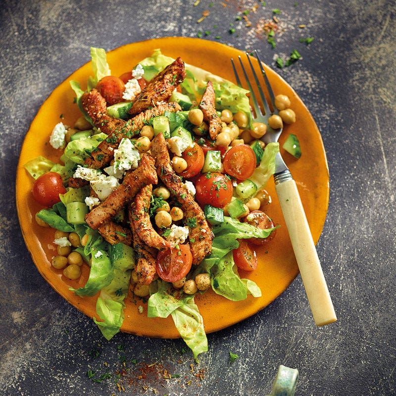 Kichererbsensalat mit Putenbruststreifen