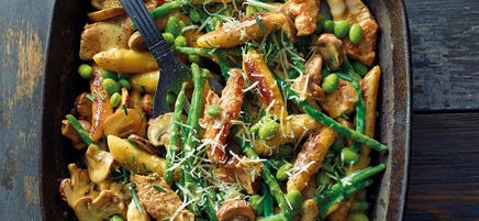 Cremige Bohnenpfanne mit Schupfnudeln