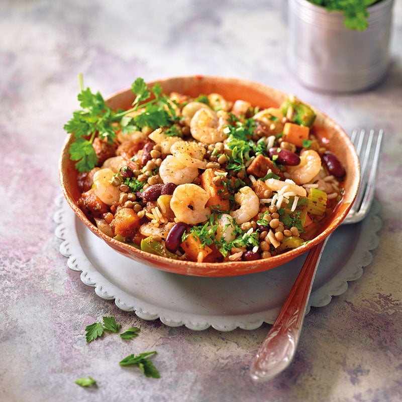 Kreolischer Bohnentopf mit Garnelen