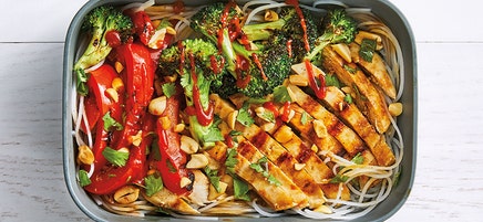 Asian Chicken & Veggie Bowl with Rice Noodles