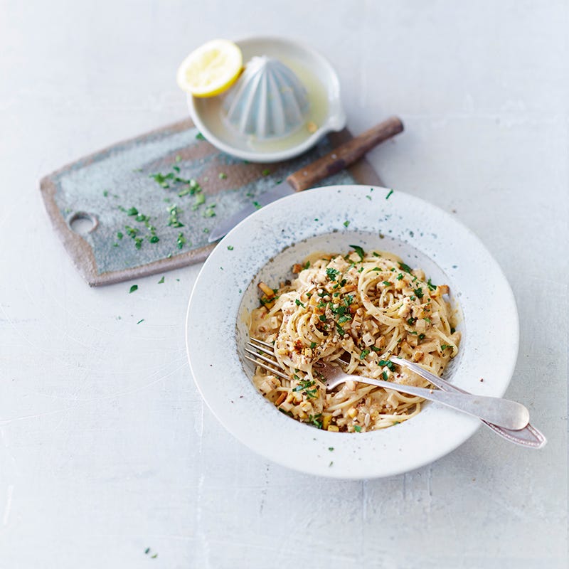 Foto van Vegetarische spaghetti carbonara door WW