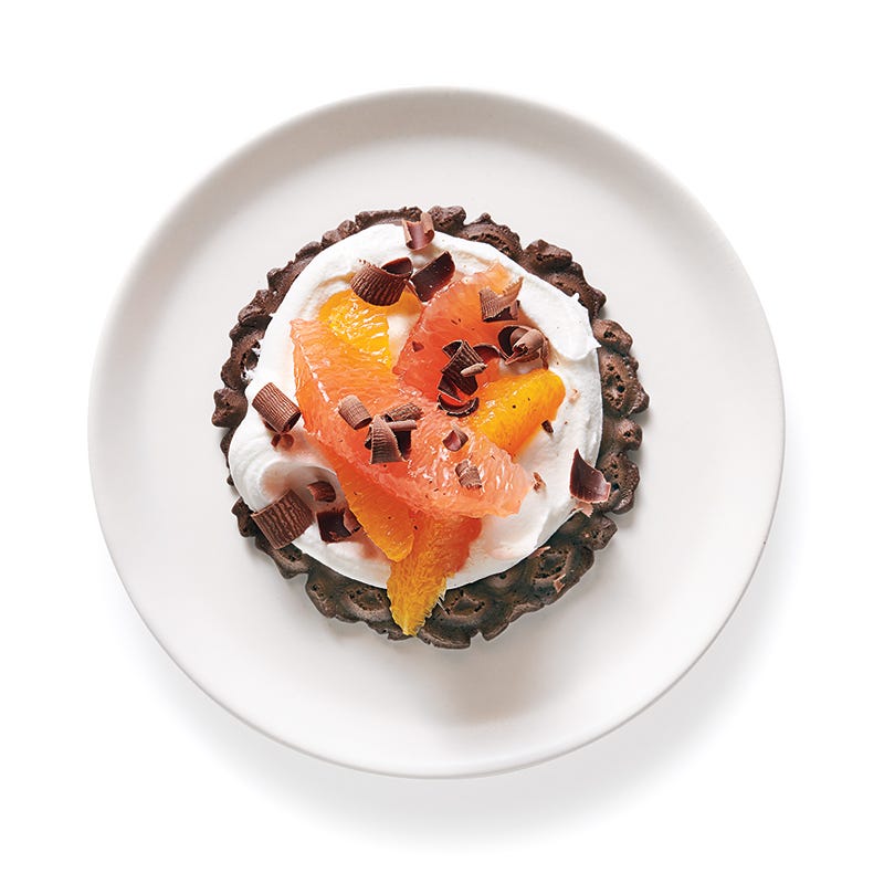 Chocolate-citrus pizzelle tart