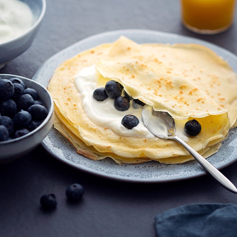 Crêpes au yaourt et aux myrtilles