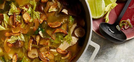 Chicken Soup with Toasted Garlic, Mushrooms and Celery
