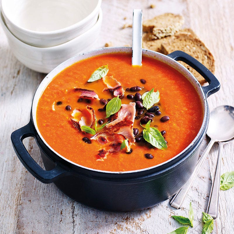 Herzhafte Tomaten-Bacon-Suppe