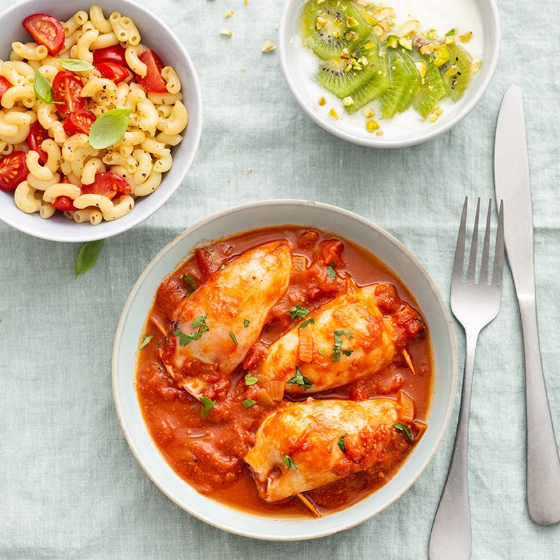 Gros calamars farcis à la tomate