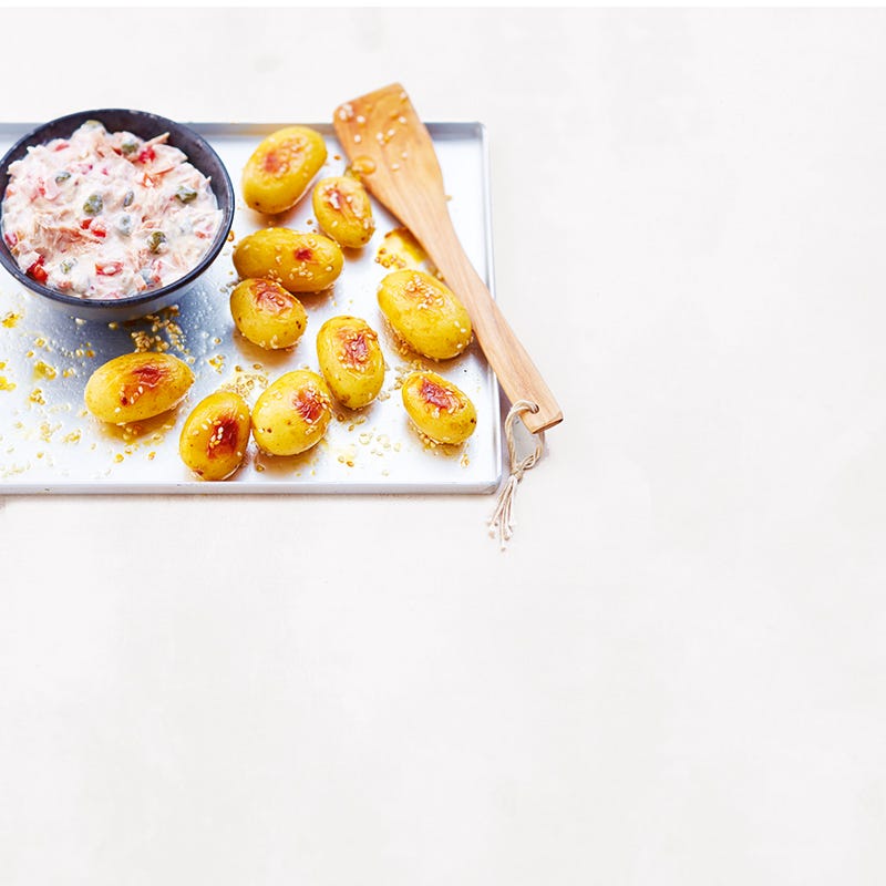 Foto van Sesam-honingkrieltjes met tonijndip door WW