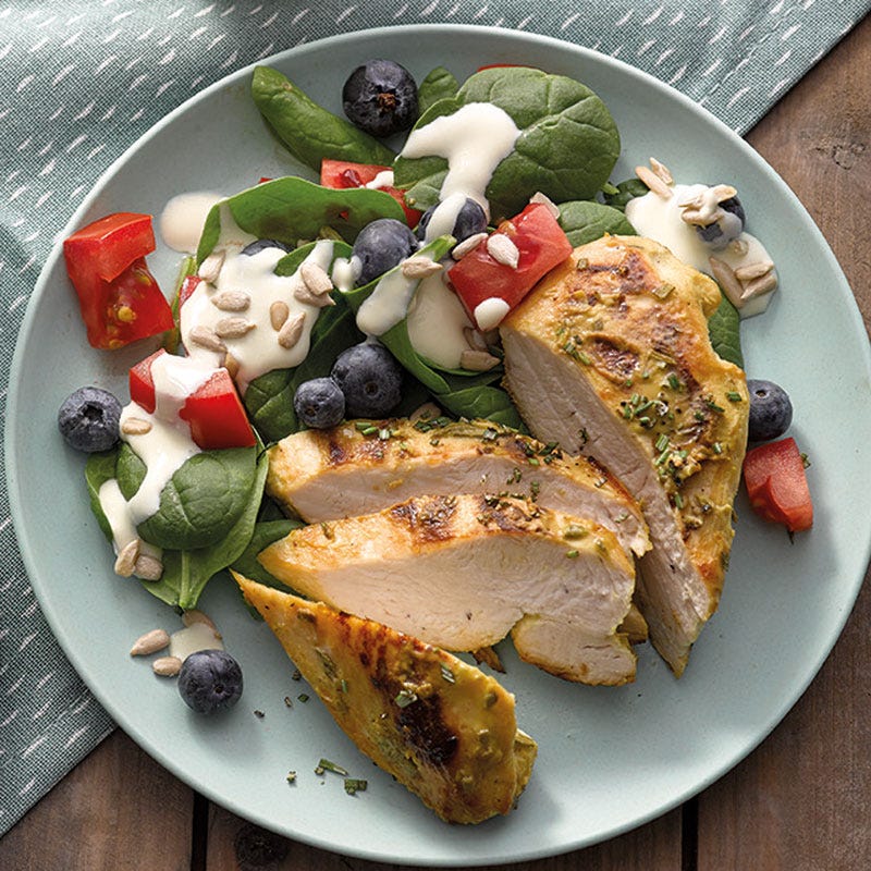 Senfpoulet mit Spinat