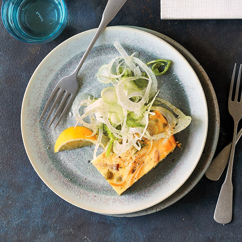 Parmesan, pasta, and pea frittata