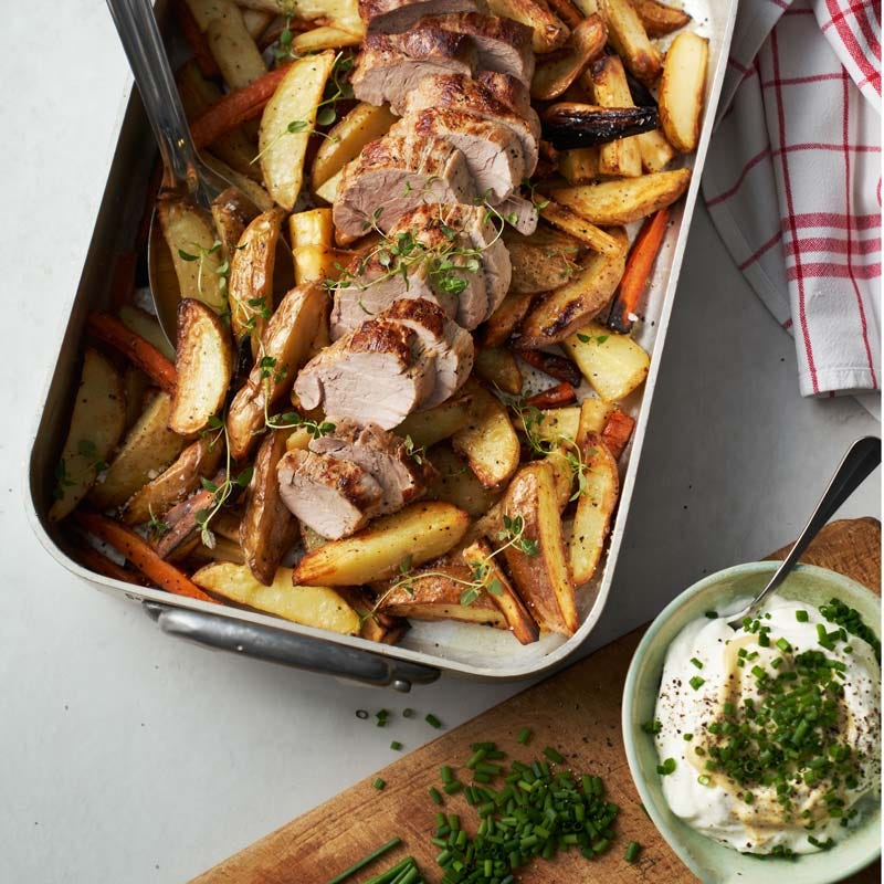 ViktVäktarna - Fläskfilé med rostade rotfrukter och örtsås