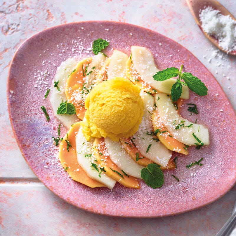 Papaya-Melonen-Carpaccio mit Glace