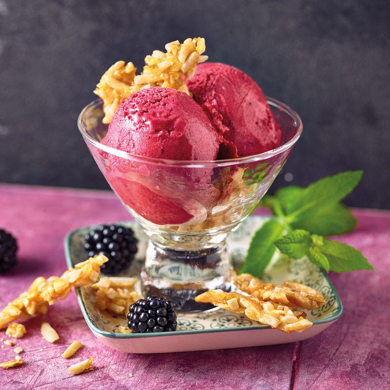 Brombeersorbet mit Mandelcrunch