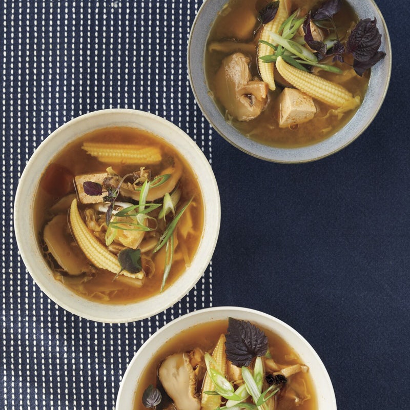 Hot and sour soup with shiitakes and tofu