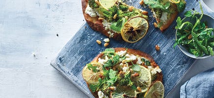 Mediterranean lemon, vegetable, and two-cheese flatbreads