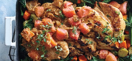 Pan-roasted grapefruit chicken with thyme jus
