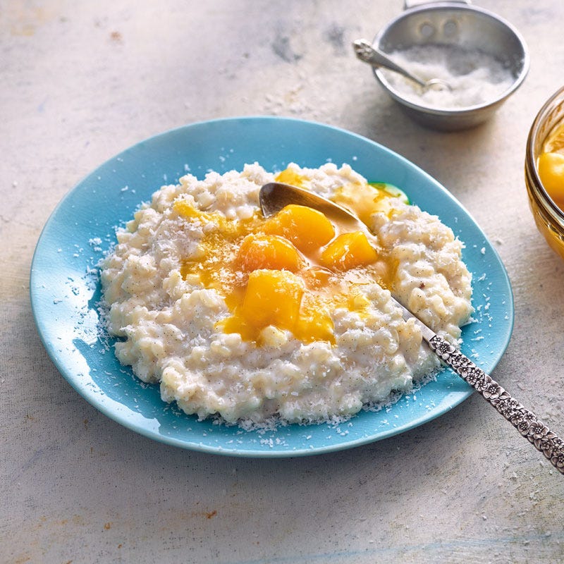 Kokosmilchreis mit Mangokompott