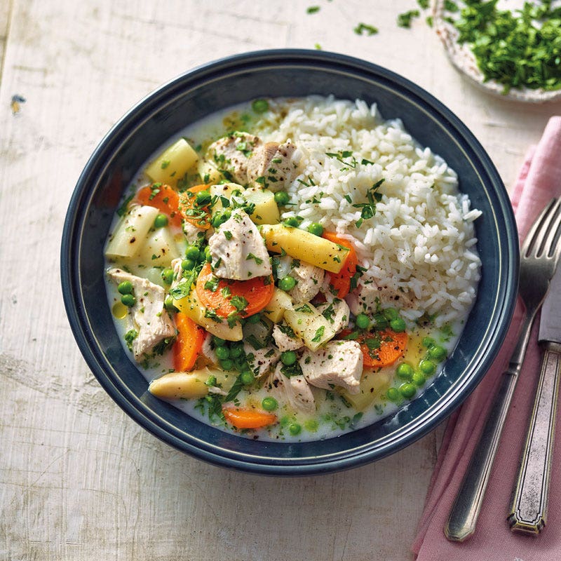 Pouletfrikassee mit Erbsen