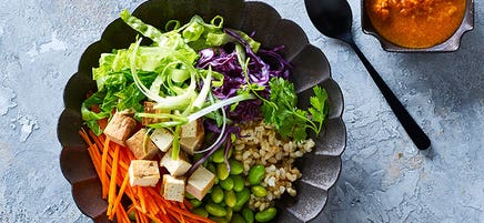 Edamame & Brown Rice Salad with Carrot-Ginger Dressing