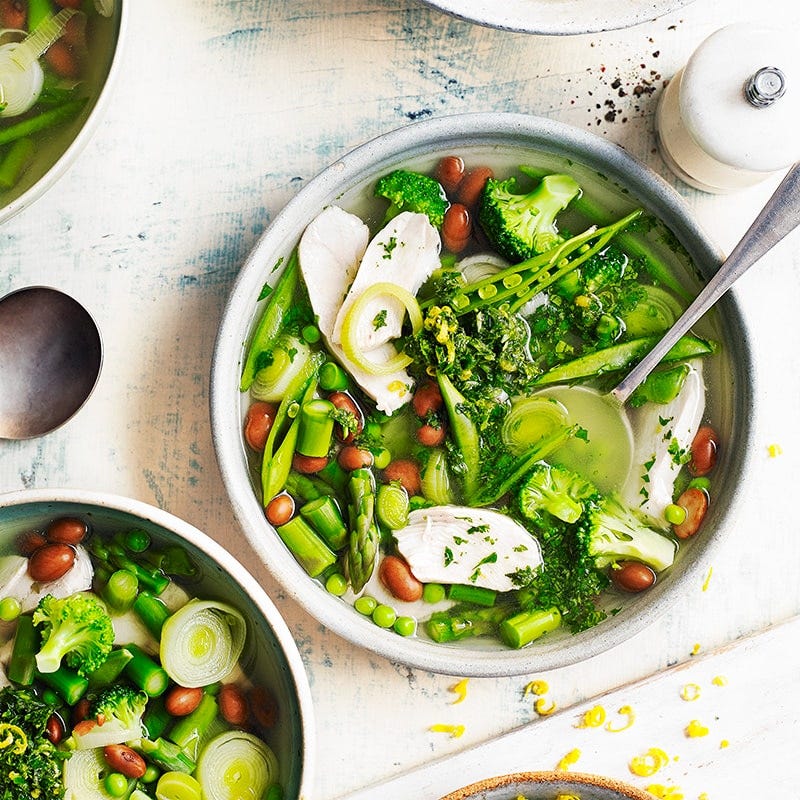 Chicken, borlotti bean and vegetable soup with pistou