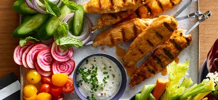 Buffalo Chicken Skewers with Blue Cheese Dipping Sauce