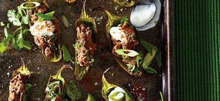 Broiled Jalapeño Poppers with Black Beans & Lime Cream