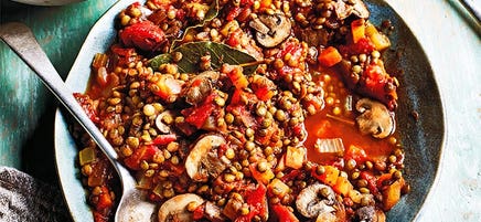 Mushroom and lentil ragu with boodles