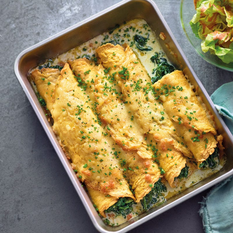 Omelette-Cannelloni mit Spinatfüllung