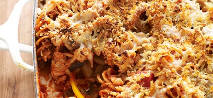 Casserole de pâtes à la saucisse de poulet et aux champignons
