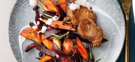 Schweinefilet mit in Balsamico glasiertem Wurzelgemüse