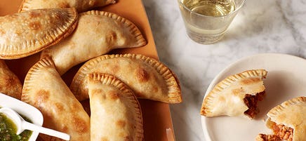 Crispy turkey empanadas with spicy chimichurri sauce