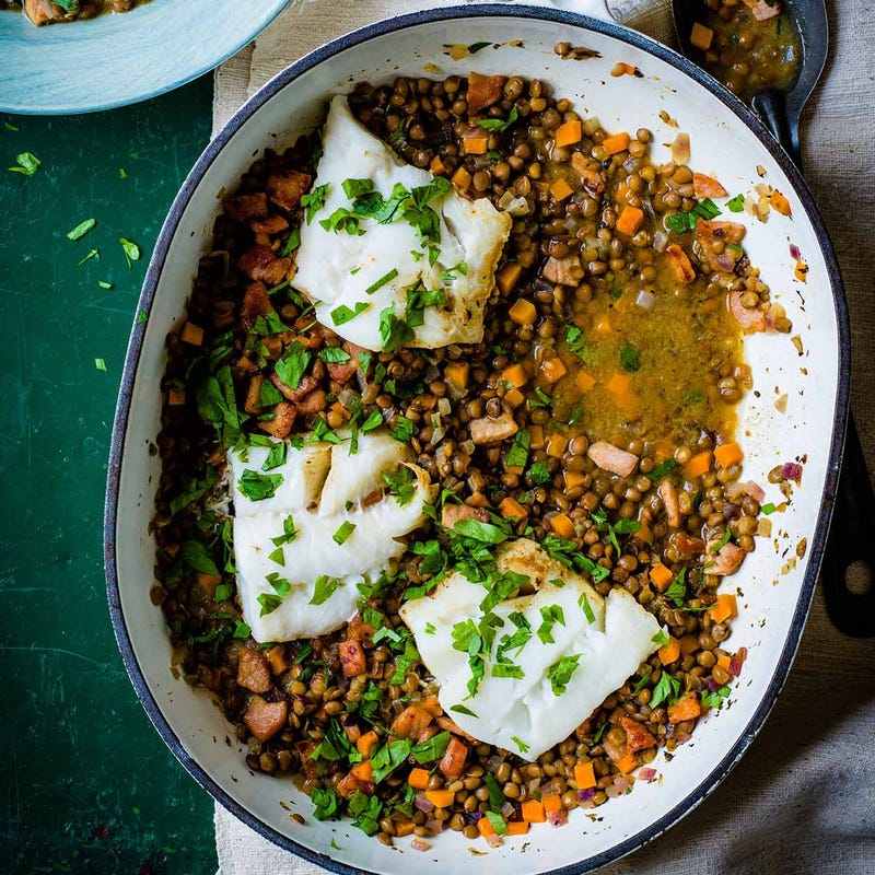Photo of Cod with braised bacon lentils by WW