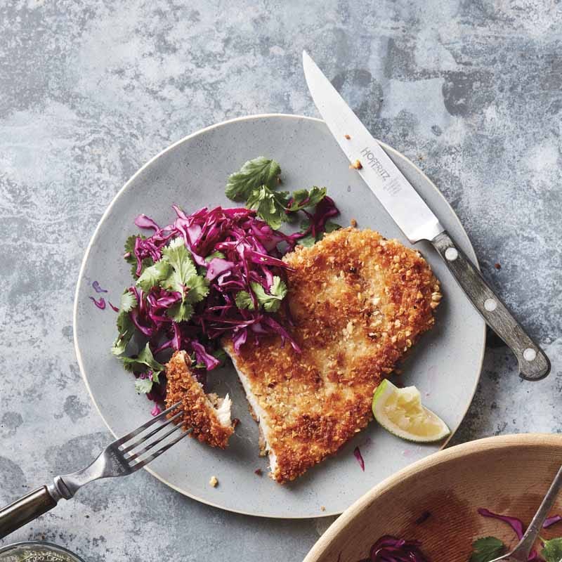 Mandelschnitzel mit Korianderrotkohl