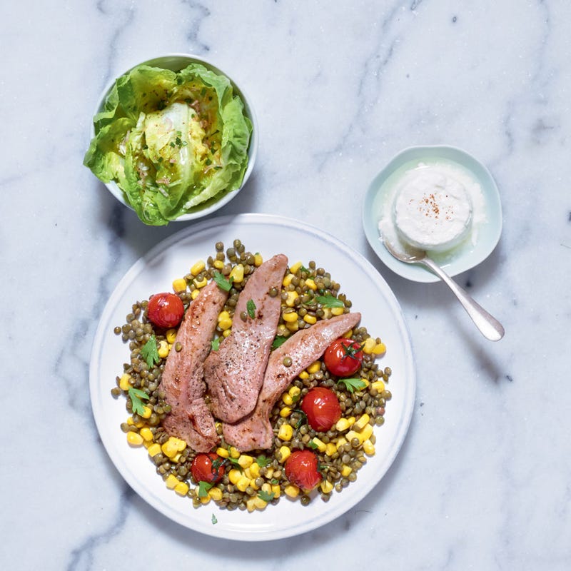 Photo de/du Aiguillettes de canard, lentilles et maïs par WW