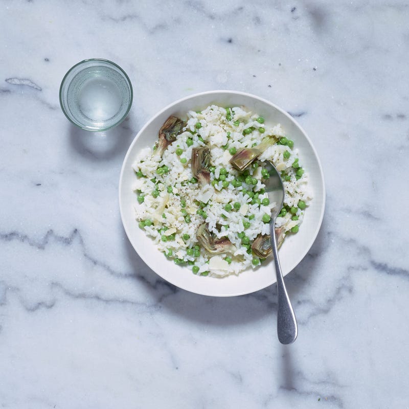 Risotto artichaut, petits pois & parmesan