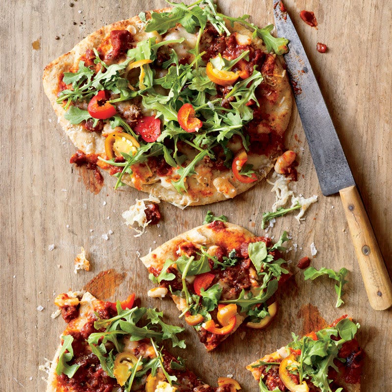 Photo of Spicy White Bean, Caponata, and Arugula Pizzas by WW