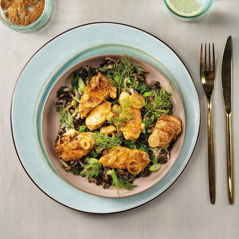 Fruchtiger Linsensalat mit Curry-Pouletstreifen