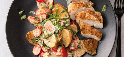 Dukkah-Hähnchen mit orientalischem Kartoffelsalat