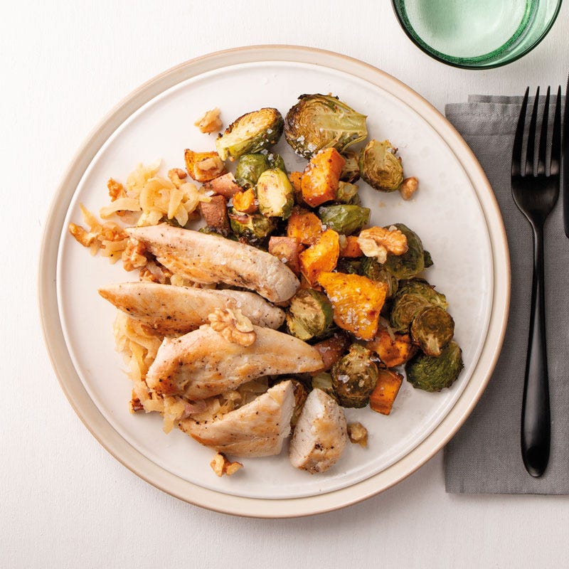 Gerösteter Rosenkohl vom Blech mit Pouletfilets