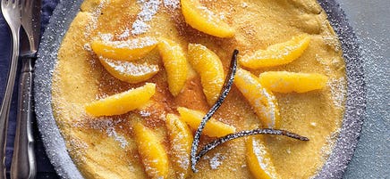 Orangen-Pfannkuchen mit Kichererbsenmehl