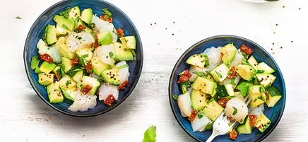 Ceviche de lieu jaune au quinoa soufflé